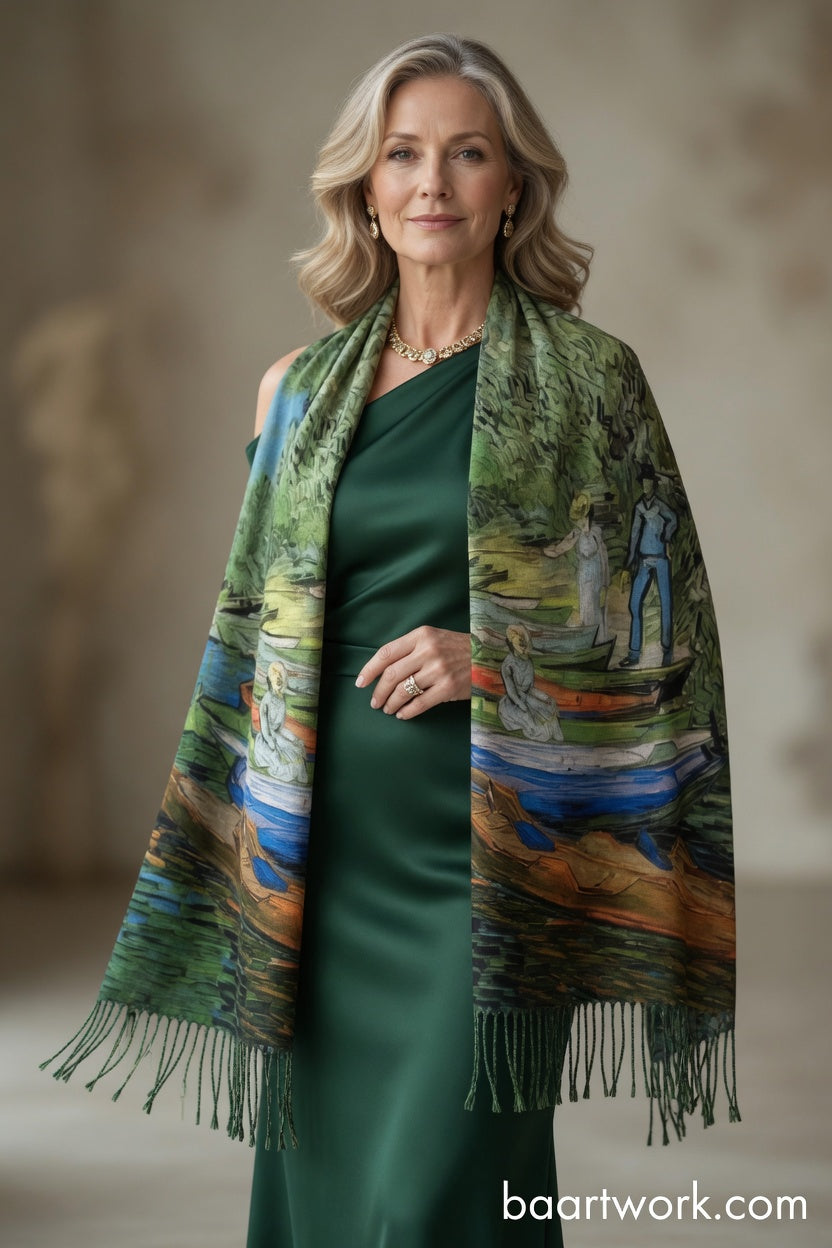 Fishing in Spring Art Scarf – Nature Scene Wrap