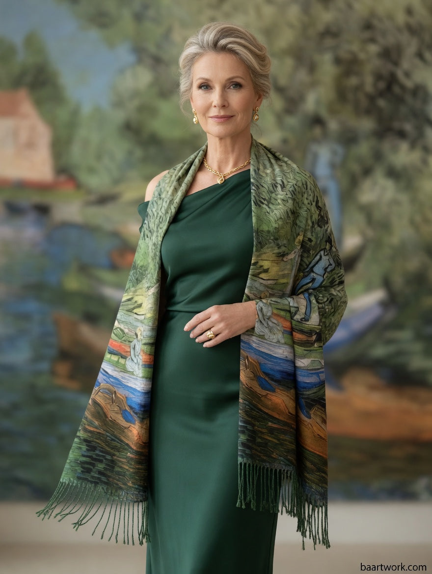 Fishing in Spring Art Scarf – Nature Scene Wrap