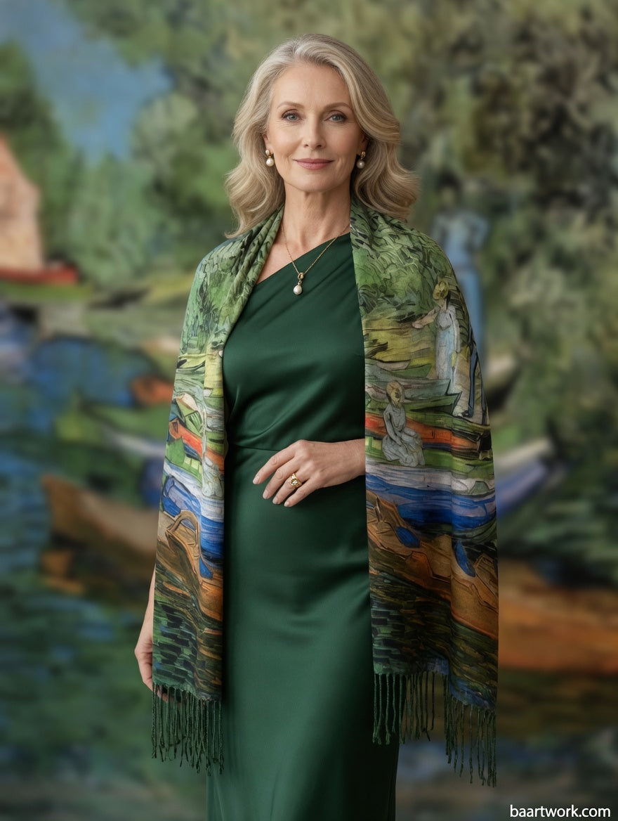 Fishing in Spring Art Scarf – Nature Scene Wrap