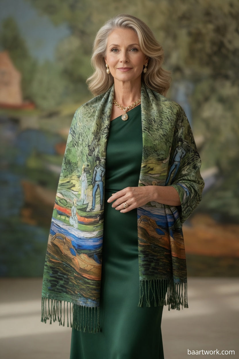 Fishing in Spring Art Scarf – Nature Scene Wrap