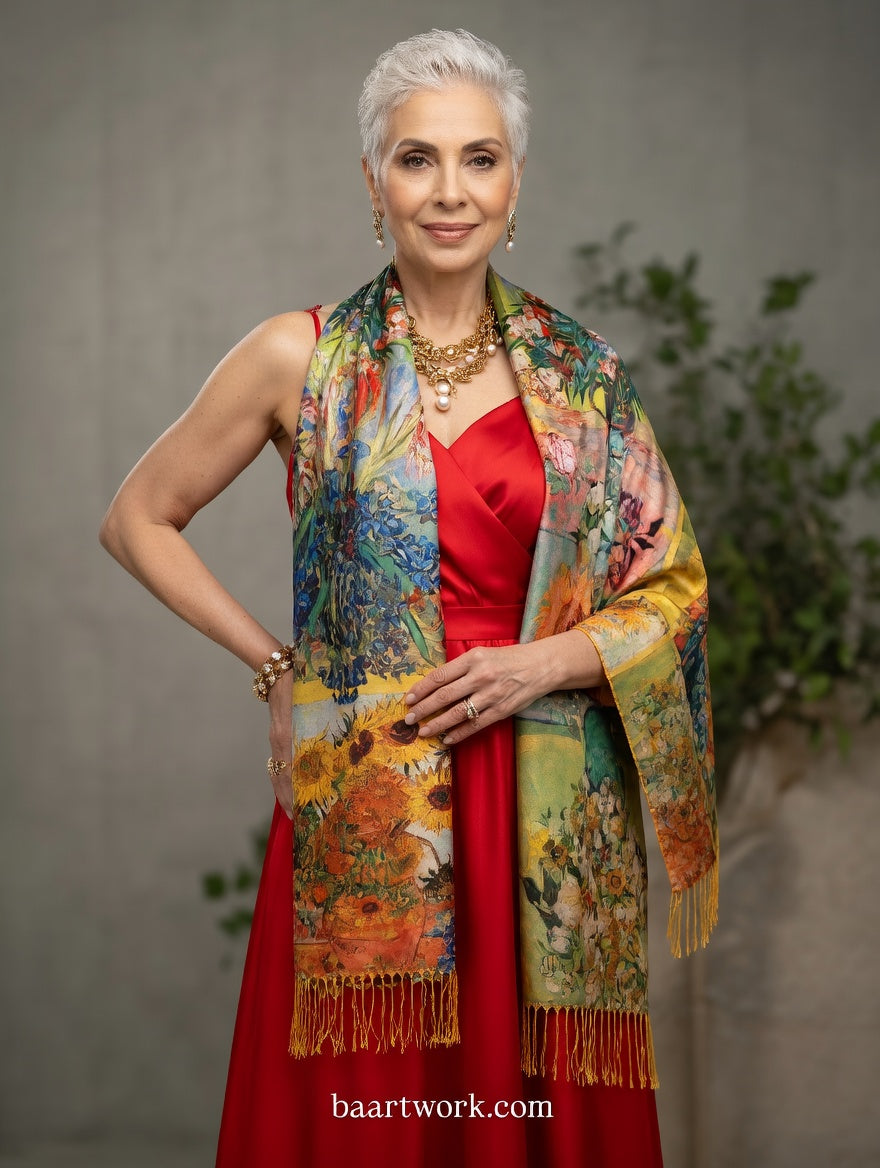 Floral Collage Art Scarf – Colorful Artistic Wrap