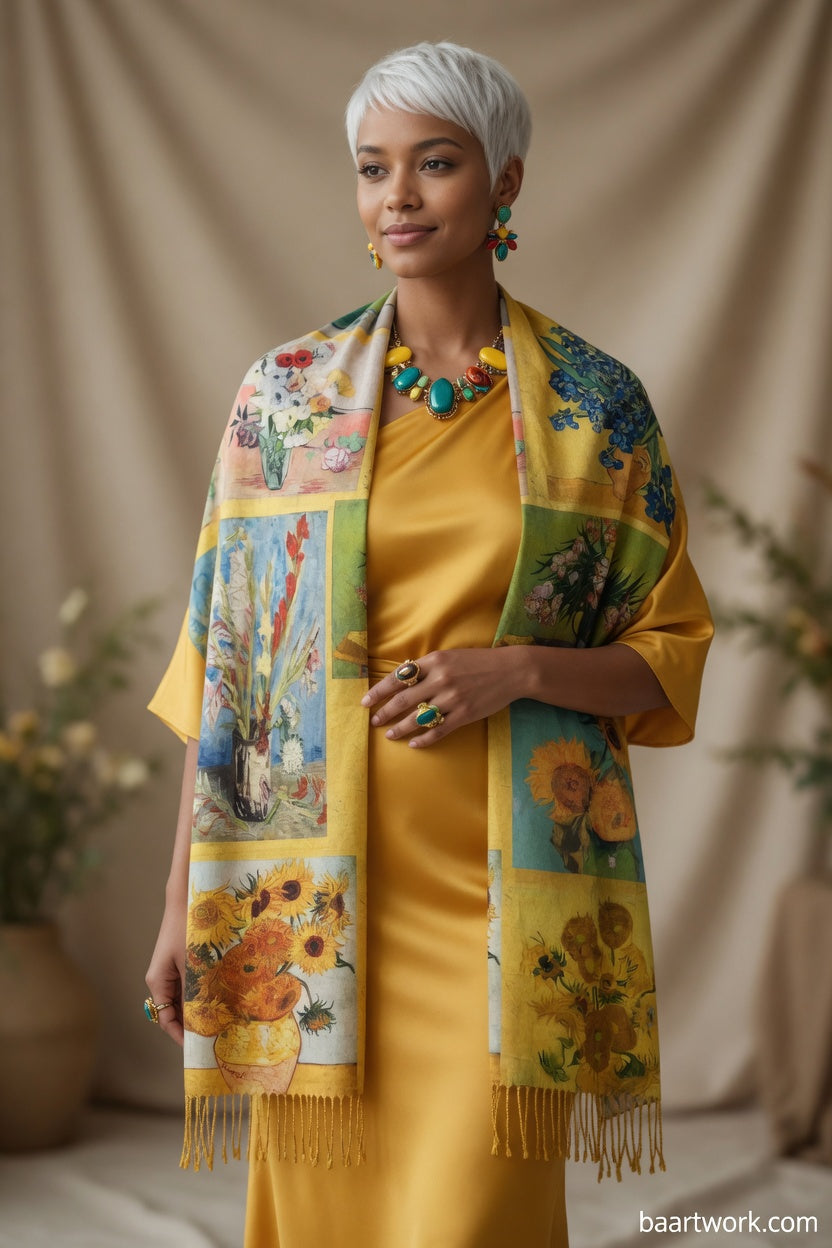 Floral Collage Art Scarf – Colorful Artistic Wrap