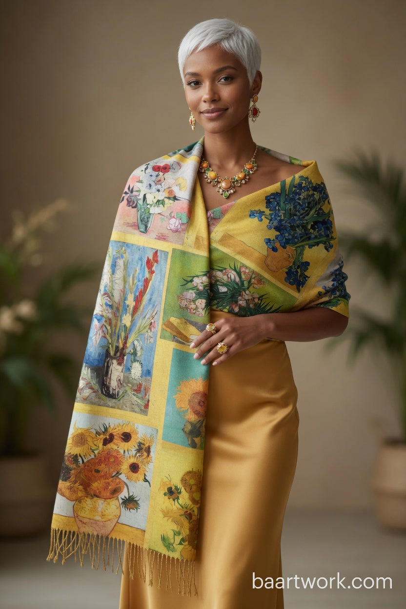 Floral Collage Art Scarf – Colorful Artistic Wrap