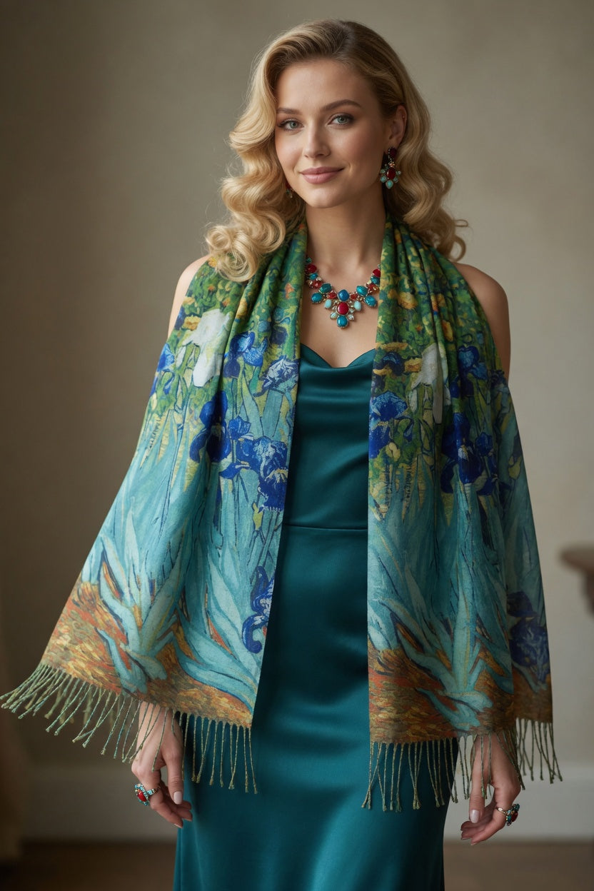 Irises Garden Art Scarf – Soft Floral Wrap