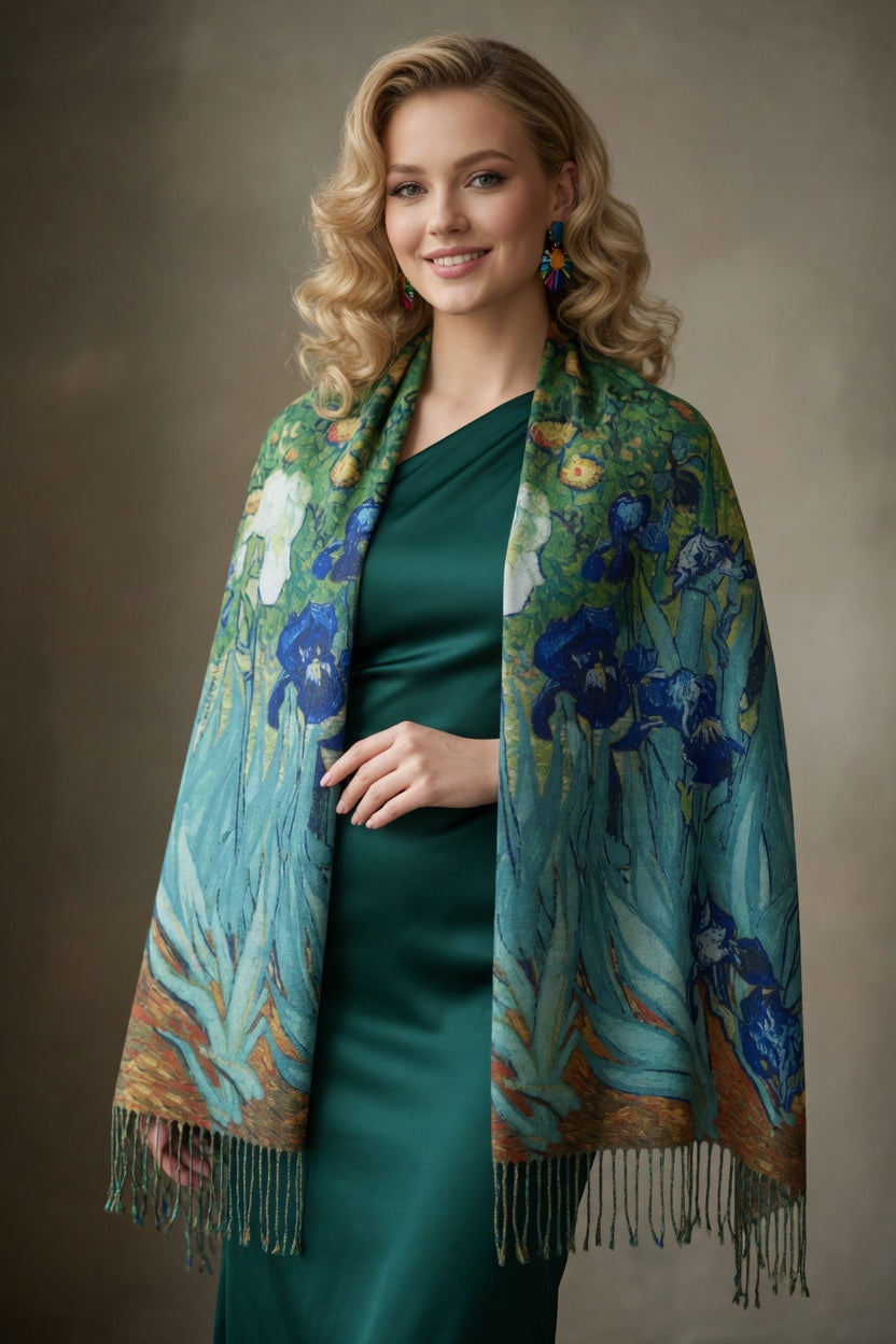 Irises Garden Art Scarf – Soft Floral Wrap