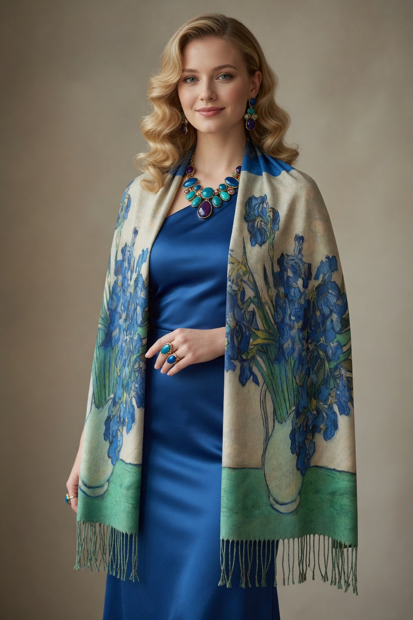 Irises in Vase Art Scarf – Classic Floral Wrap