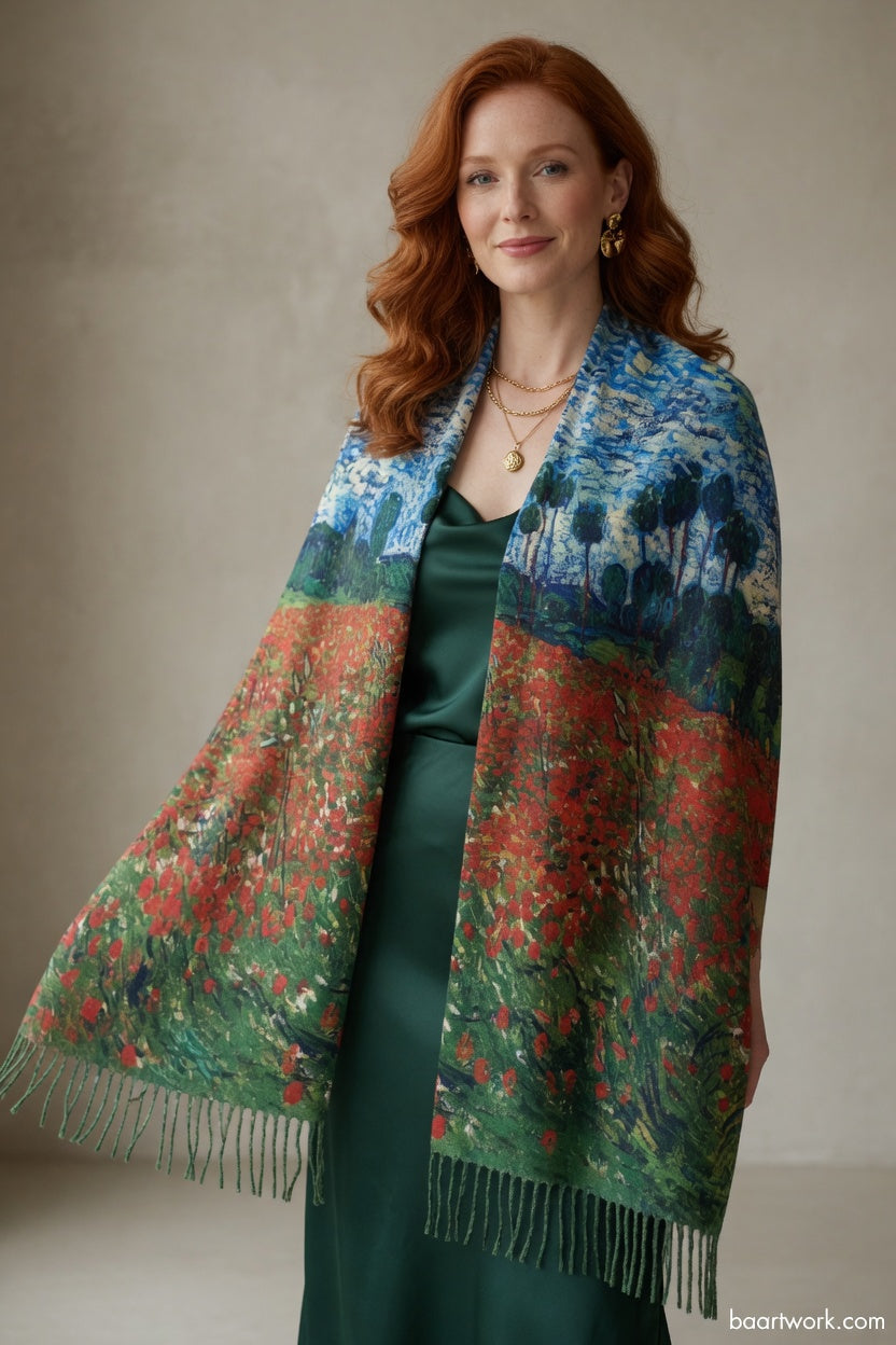 Poppy Luxe Shawl – Elegant Floral Statement