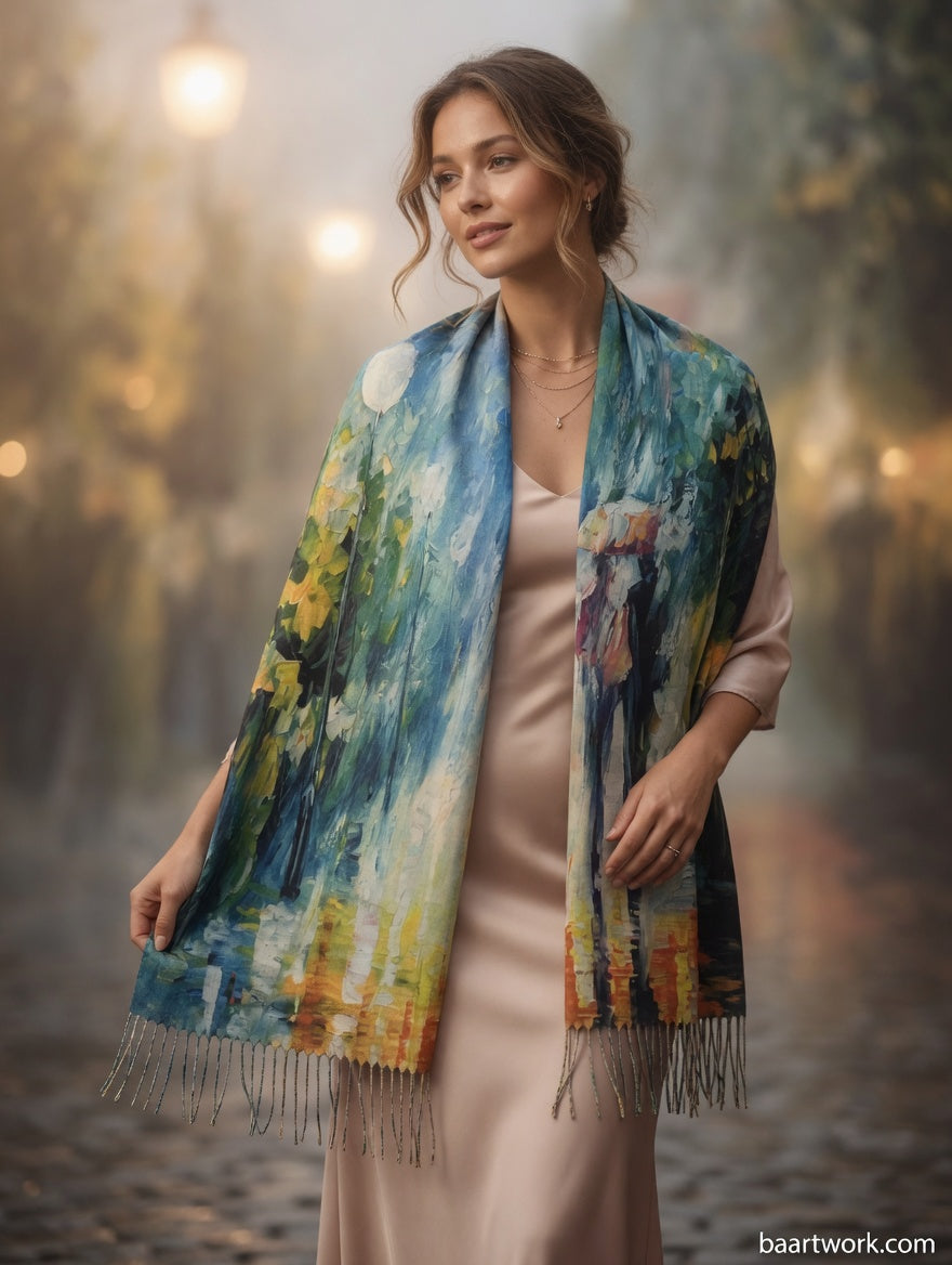 Rainy Street Art Scarf – Romantic City Wrap