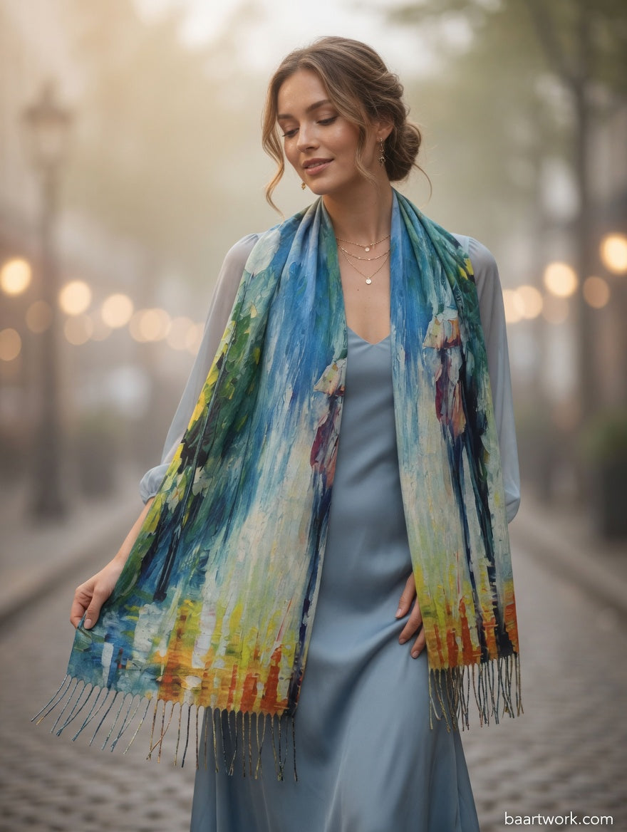 Rainy Street Art Scarf – Romantic City Wrap