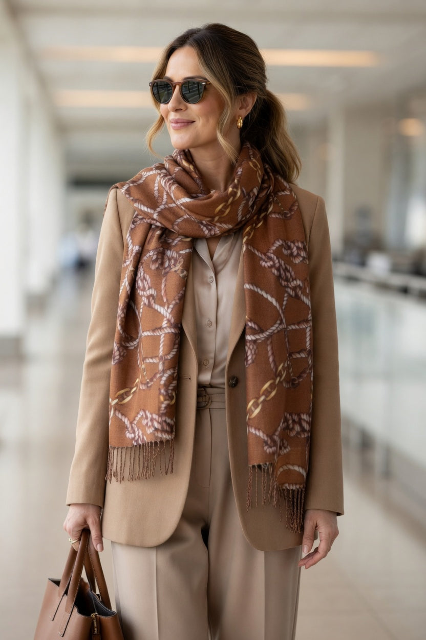 Rope Chain Pattern Scarf – Classic Motif Wrap