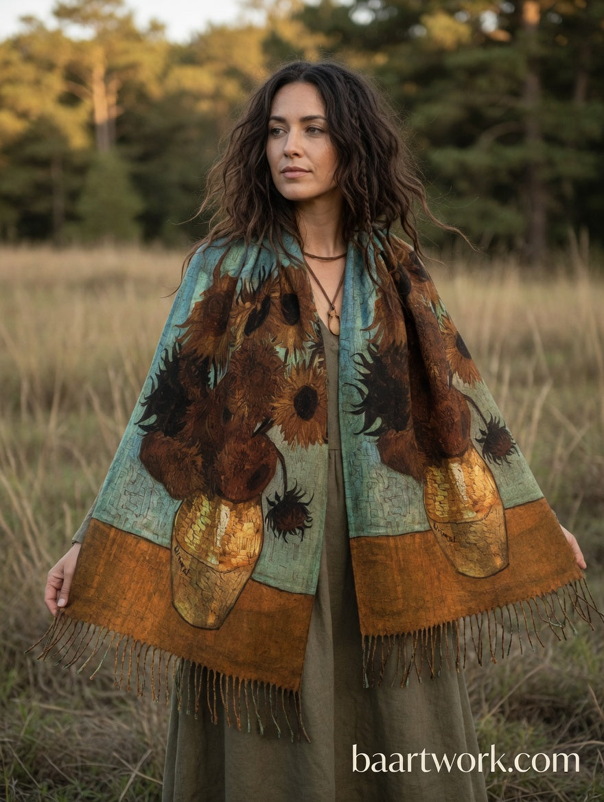 Sunflowers Dark Tone Scarf – Deep Floral Wrap