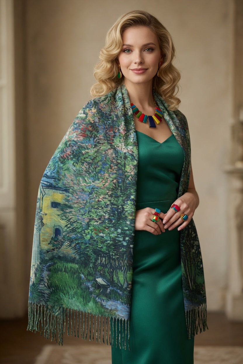 Garden at Saint-Remy Art Scarf – Expressive Landscape Wrap