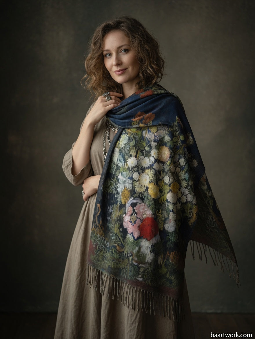 Vase with Flowers Art Scarf – Classic Floral Wrap