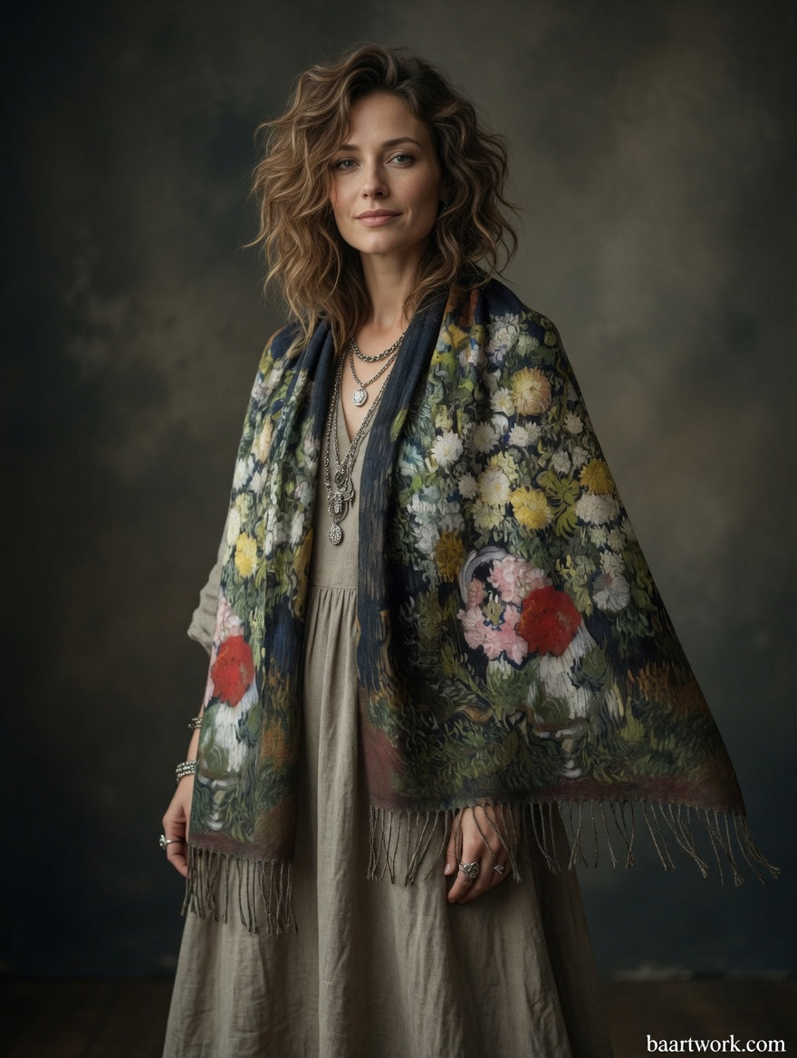 Vase with Flowers Art Scarf – Classic Floral Wrap