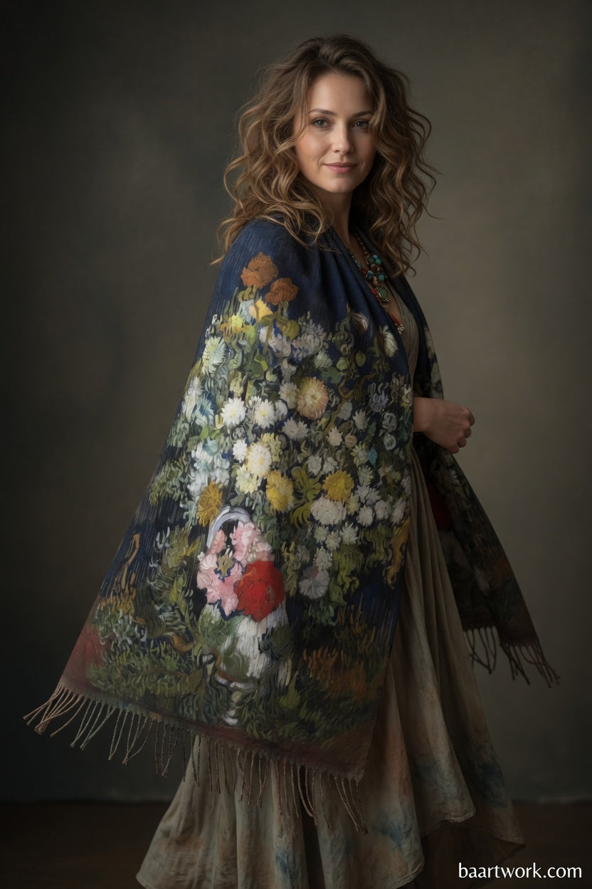 Vase with Flowers Art Scarf – Classic Floral Wrap