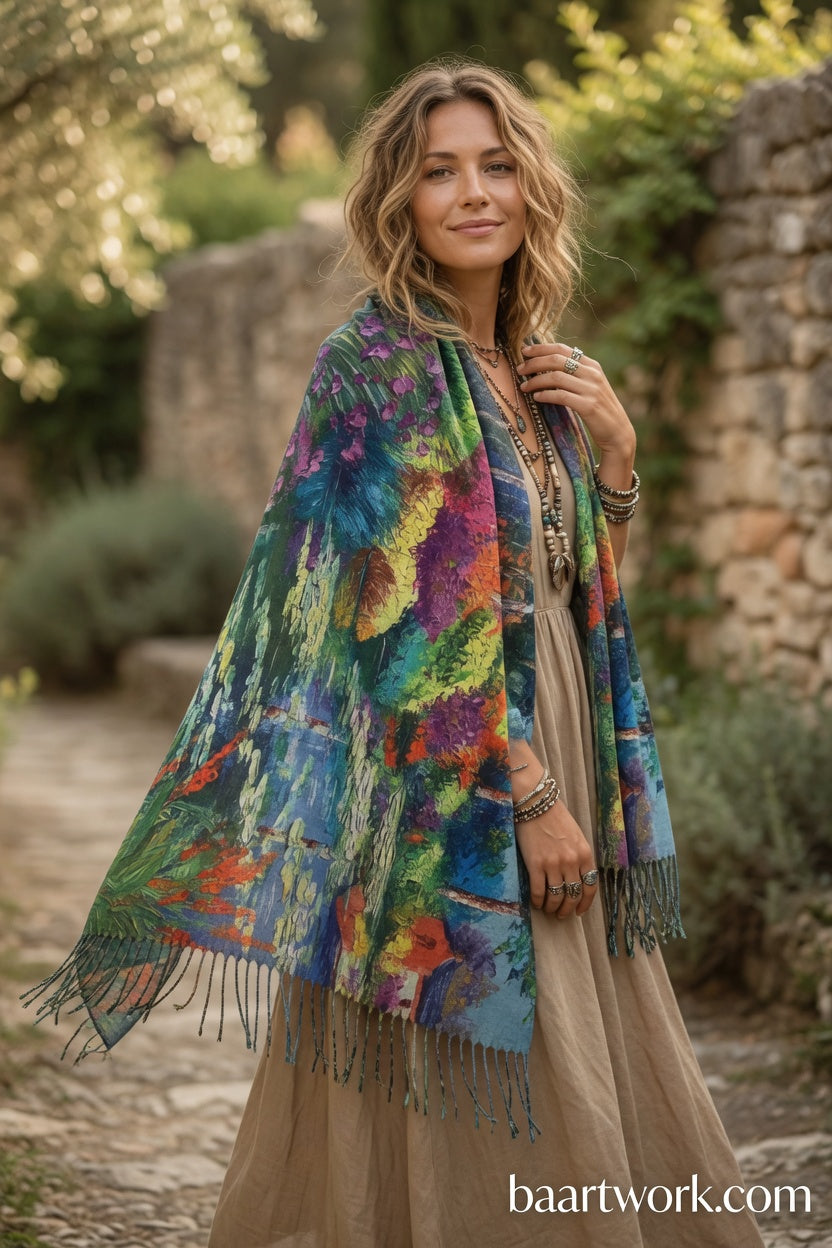 Colorful Waterlilies Art Scarf – Soft Impression Wrap