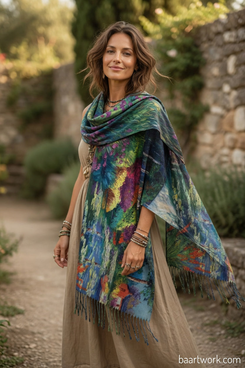 Colorful Waterlilies Art Scarf – Soft Impression Wrap