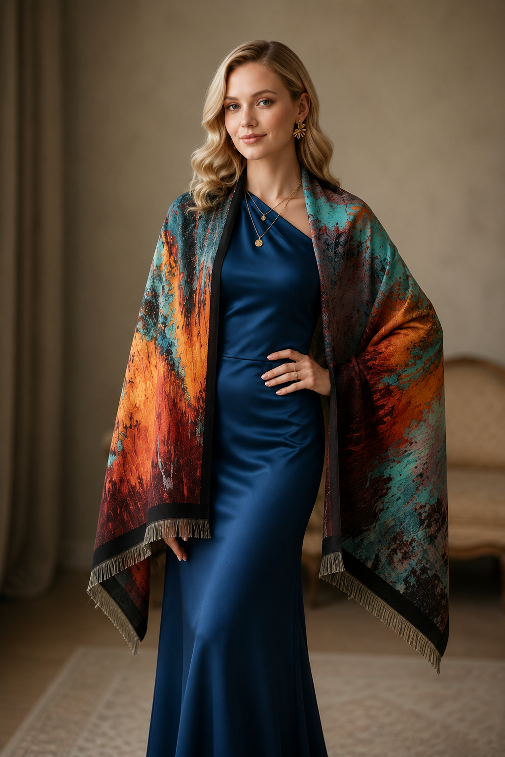 Autumn Beach Sunset Premium Scarf