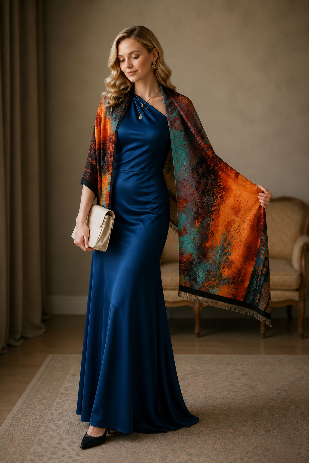 Autumn Beach Sunset Premium Scarf