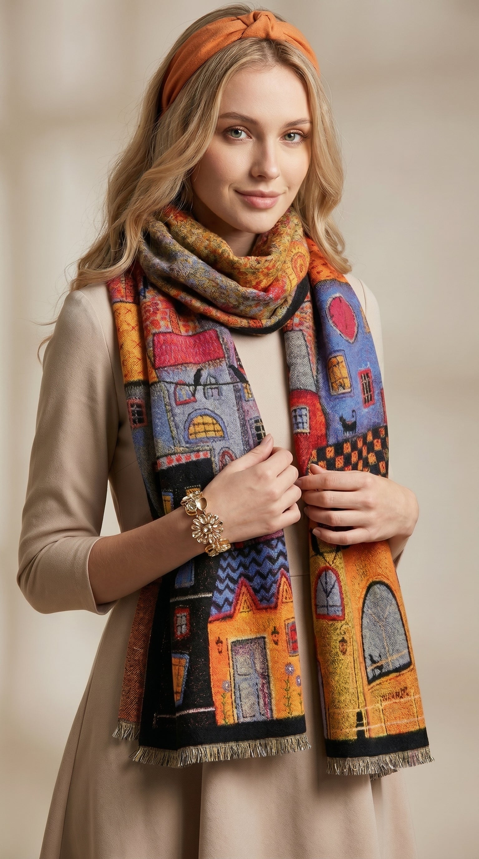 City Whimsical City Homes Premium Scarf