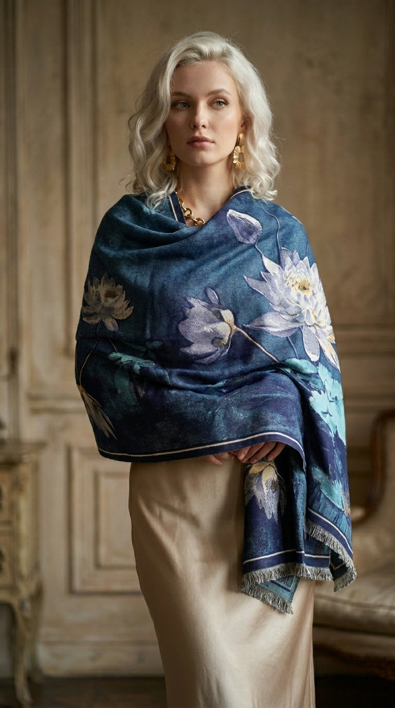 Midnight Water Lily Premium Scarf