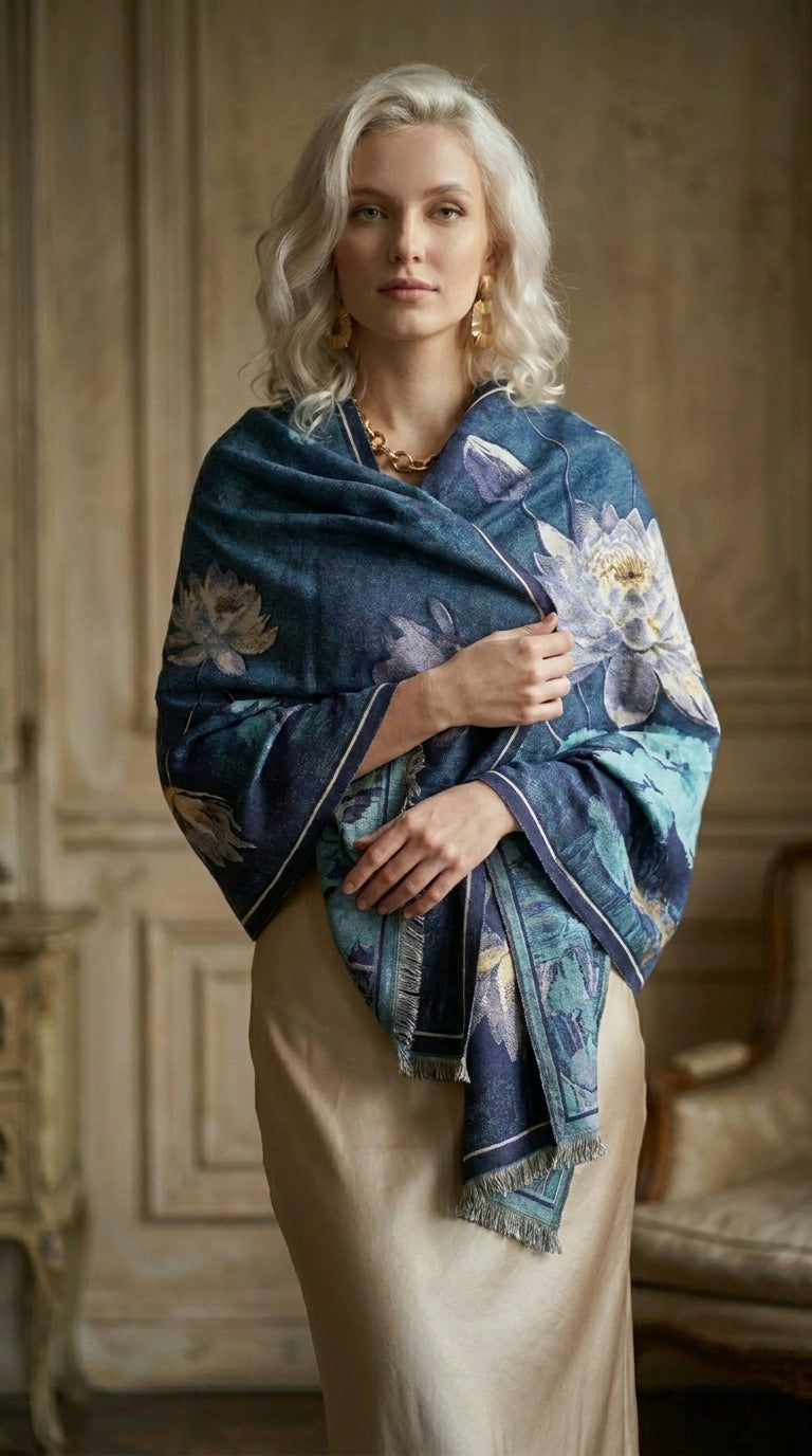 Midnight Water Lily Premium Scarf