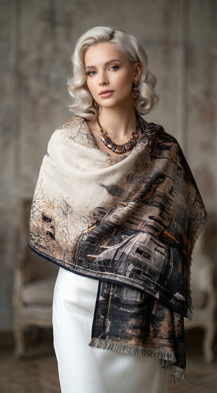 Old Town in Winter Premium Scarf
