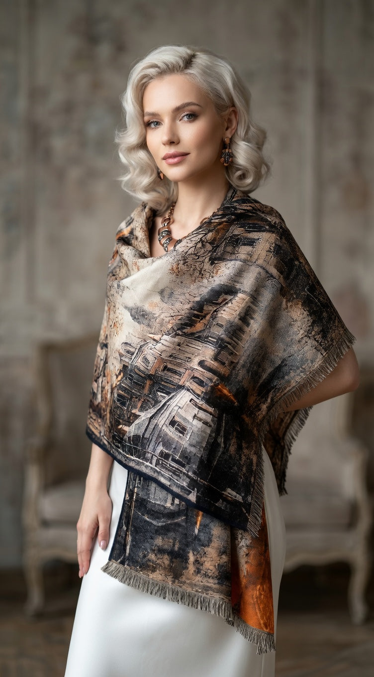 Old Town in Winter Premium Scarf