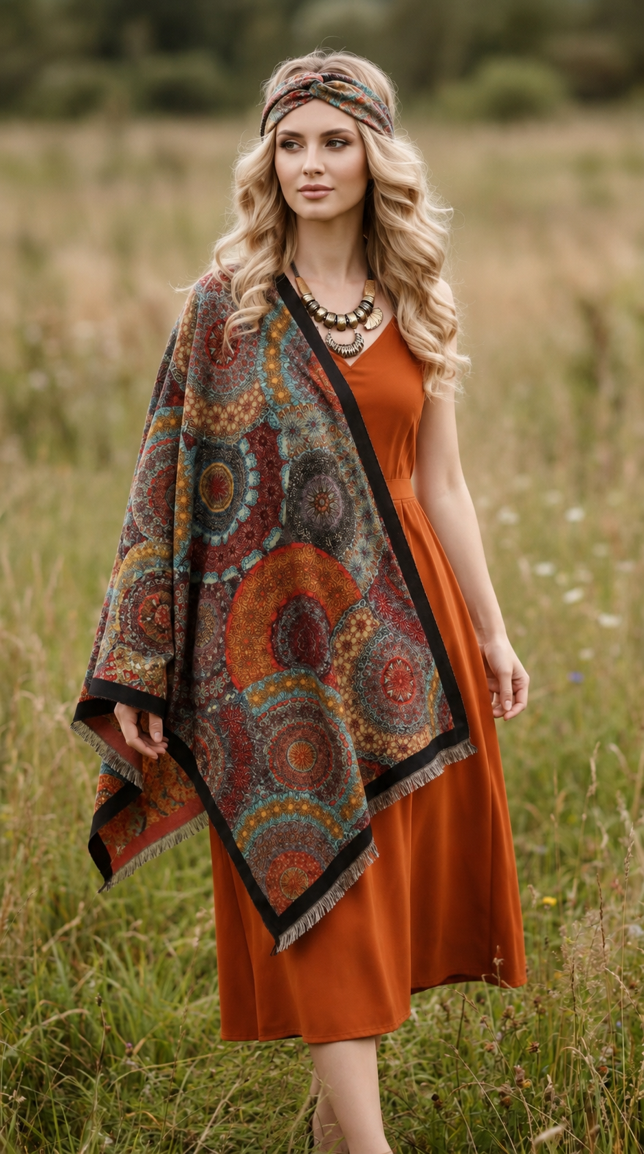 Overlapping Flower Premium Scarf