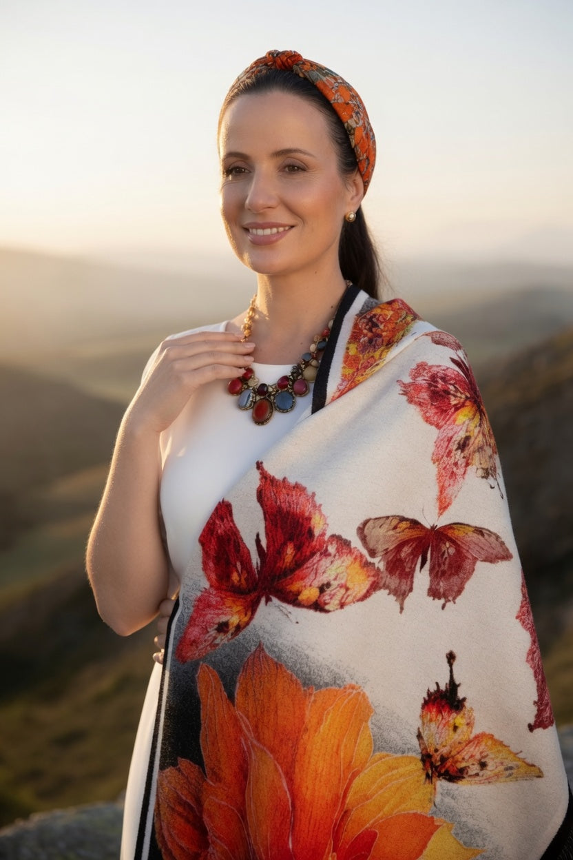 Peony & Butterfly Premium Scarf