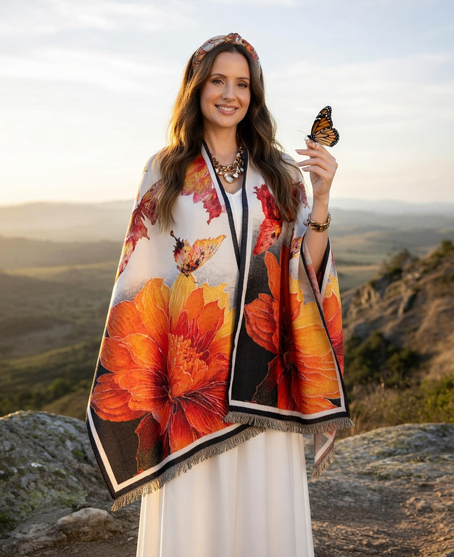 Peony & Butterfly Premium Scarf