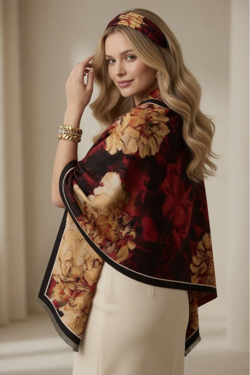 Peony Flowers Premium Scarf