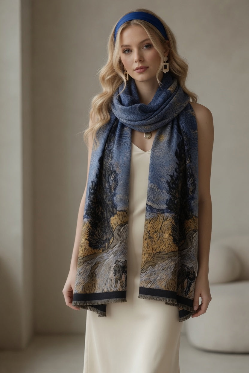 Road with Cypress and Star Premium Scarf
