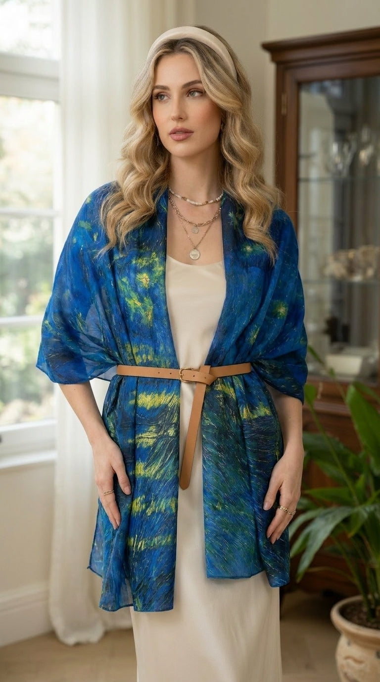 Starry Night Over the Rhone Silky Art Scarf