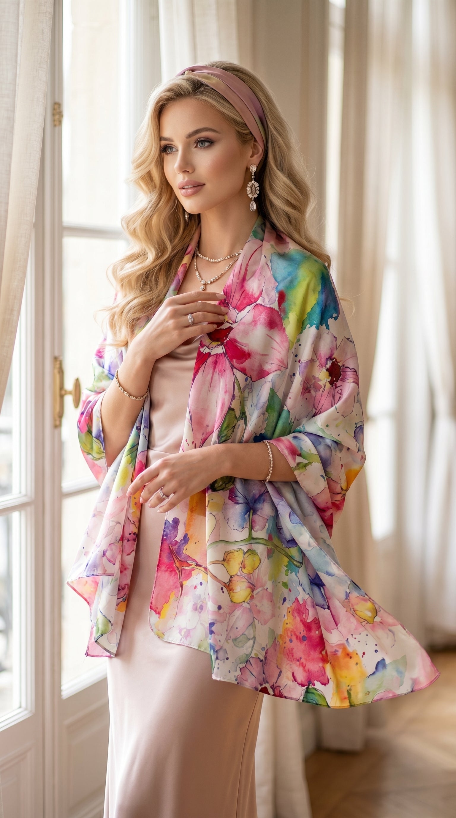Watercolor Flower Silky Art Scarf