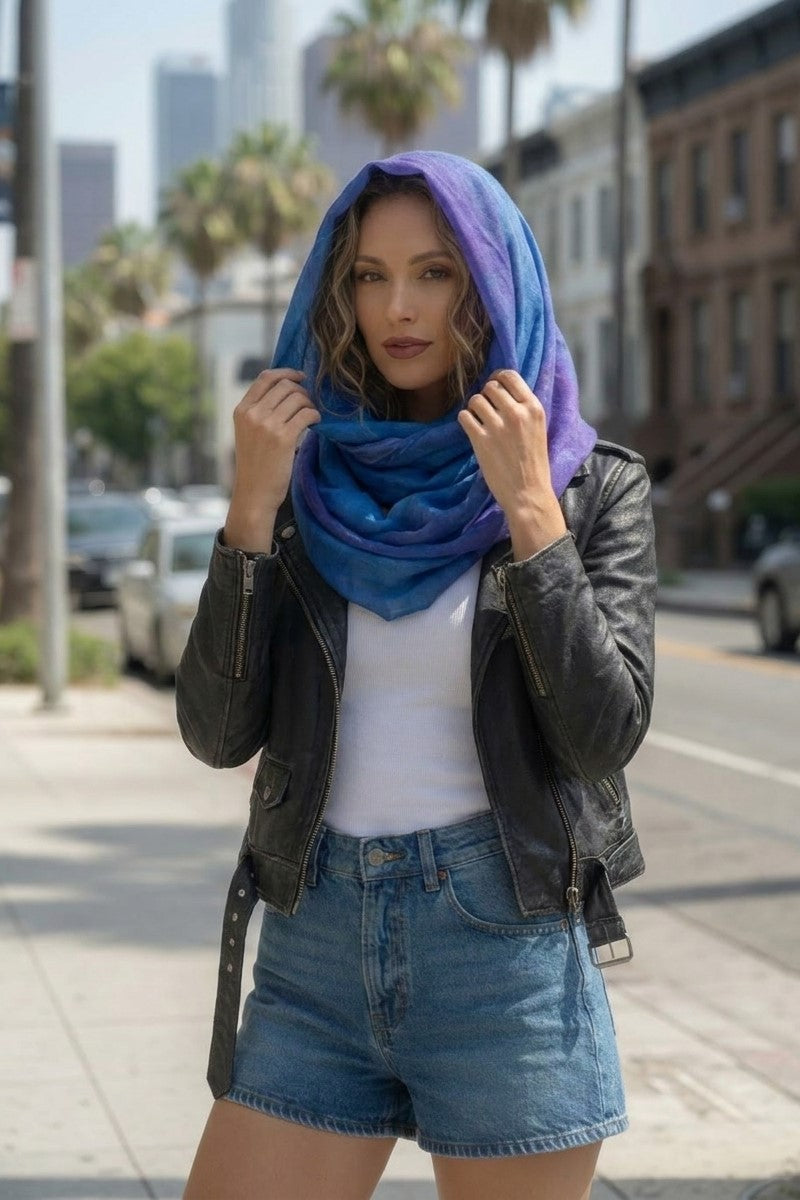 Royal Blue Purple Abstract Painting Infinity Scarf | Wearable Art Loop Scarf
