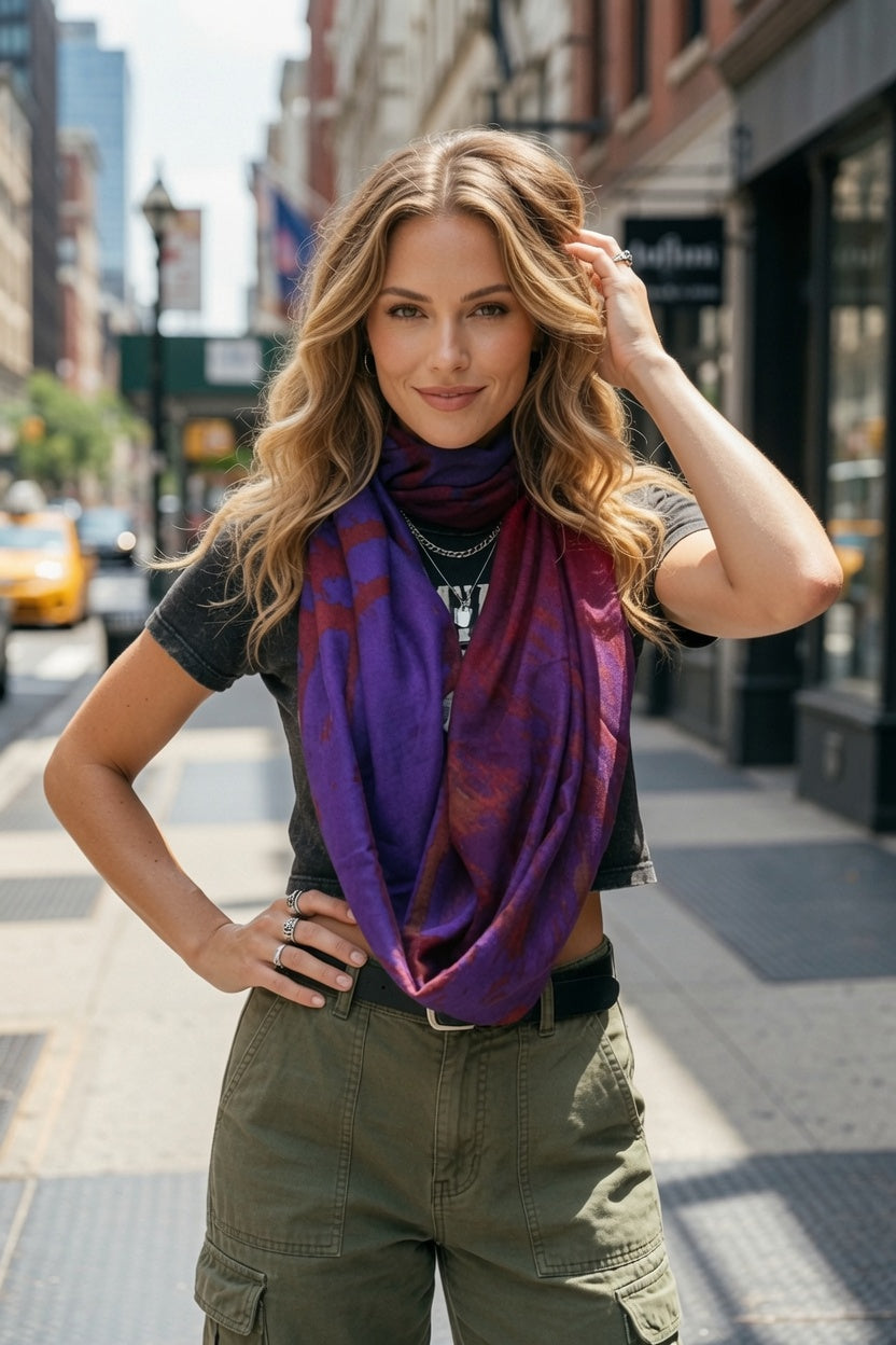 Purple Burgundy Abstract Painting Infinity Scarf | Wearable Art Loop Scarf