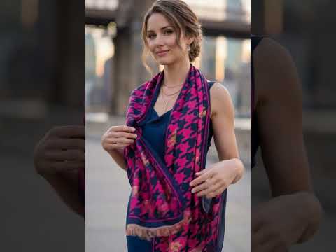 HOUNDSTOOTH SCARF SOLID BORDER NAVY FUCHSIA