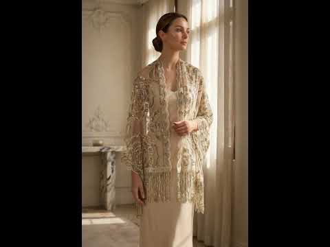 ROSES PATTERN SEQUIN SCARF LIGHT GOLD