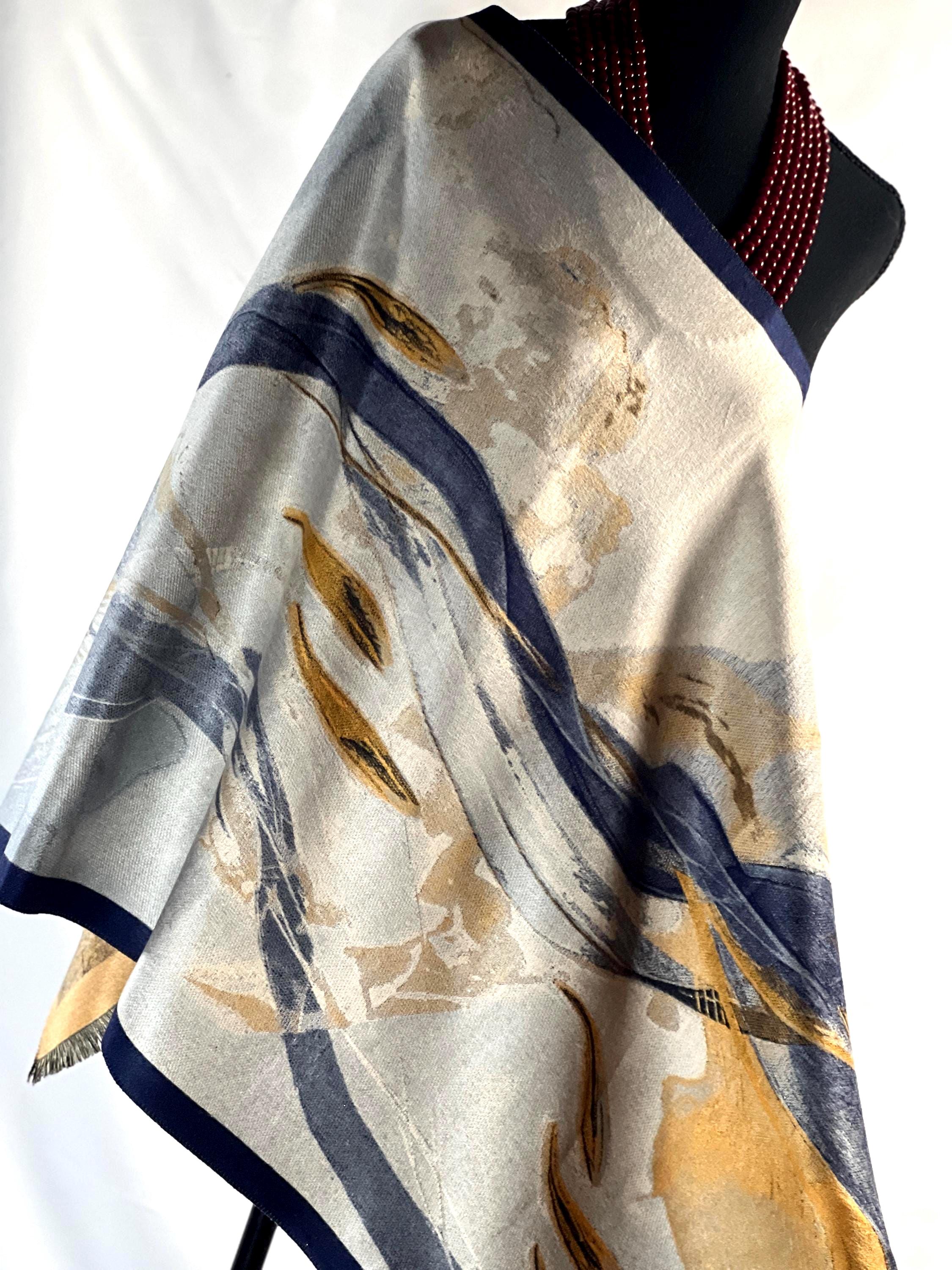 Abstract Brushstroke Scarf: Oversized Woven Winter Wrap, Cashmere-Feel Fabric