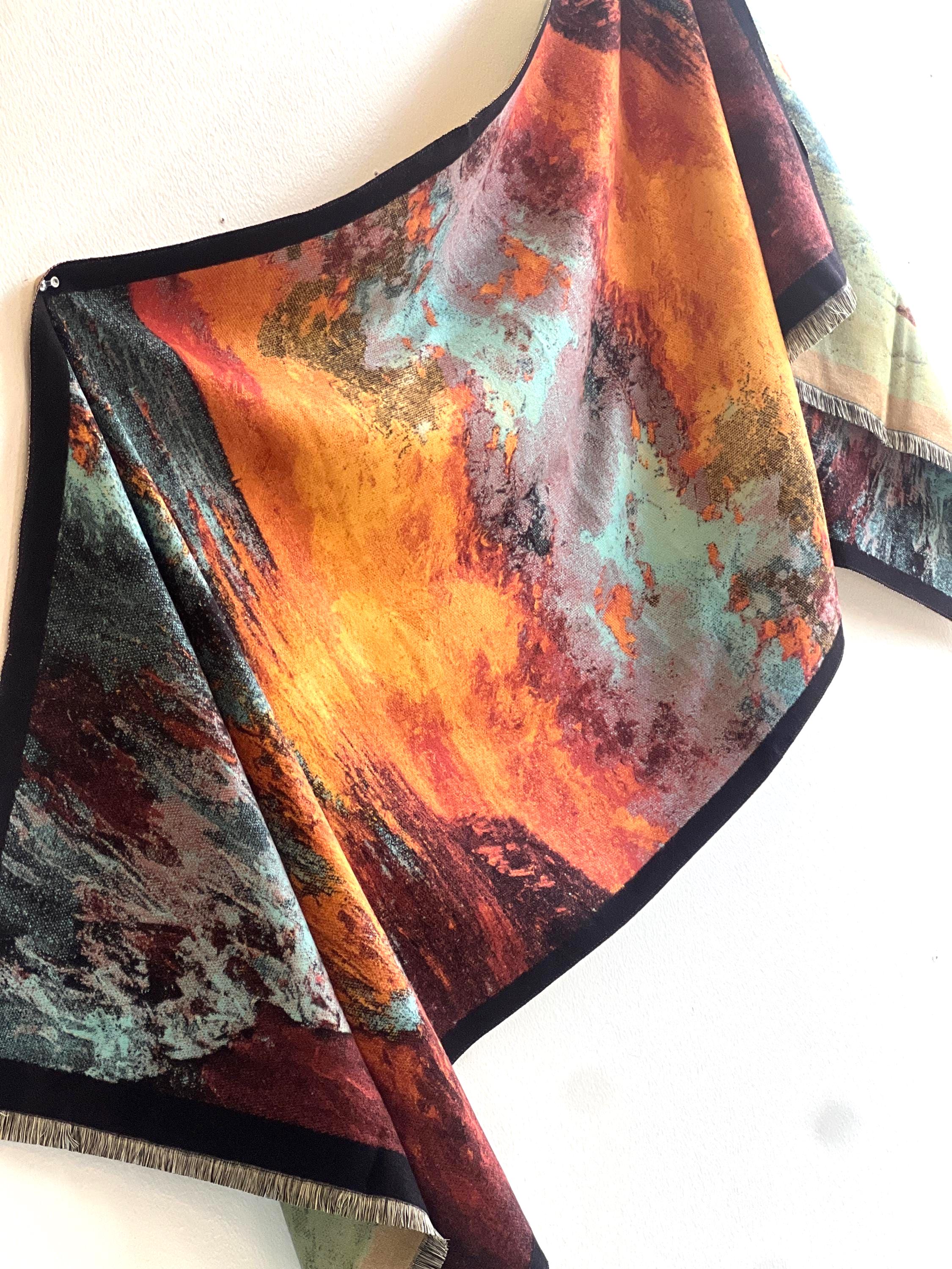 Autumn Beach Sunset Scarf: Cozy Woven Wrap, Wool-Like Cashmere Feel