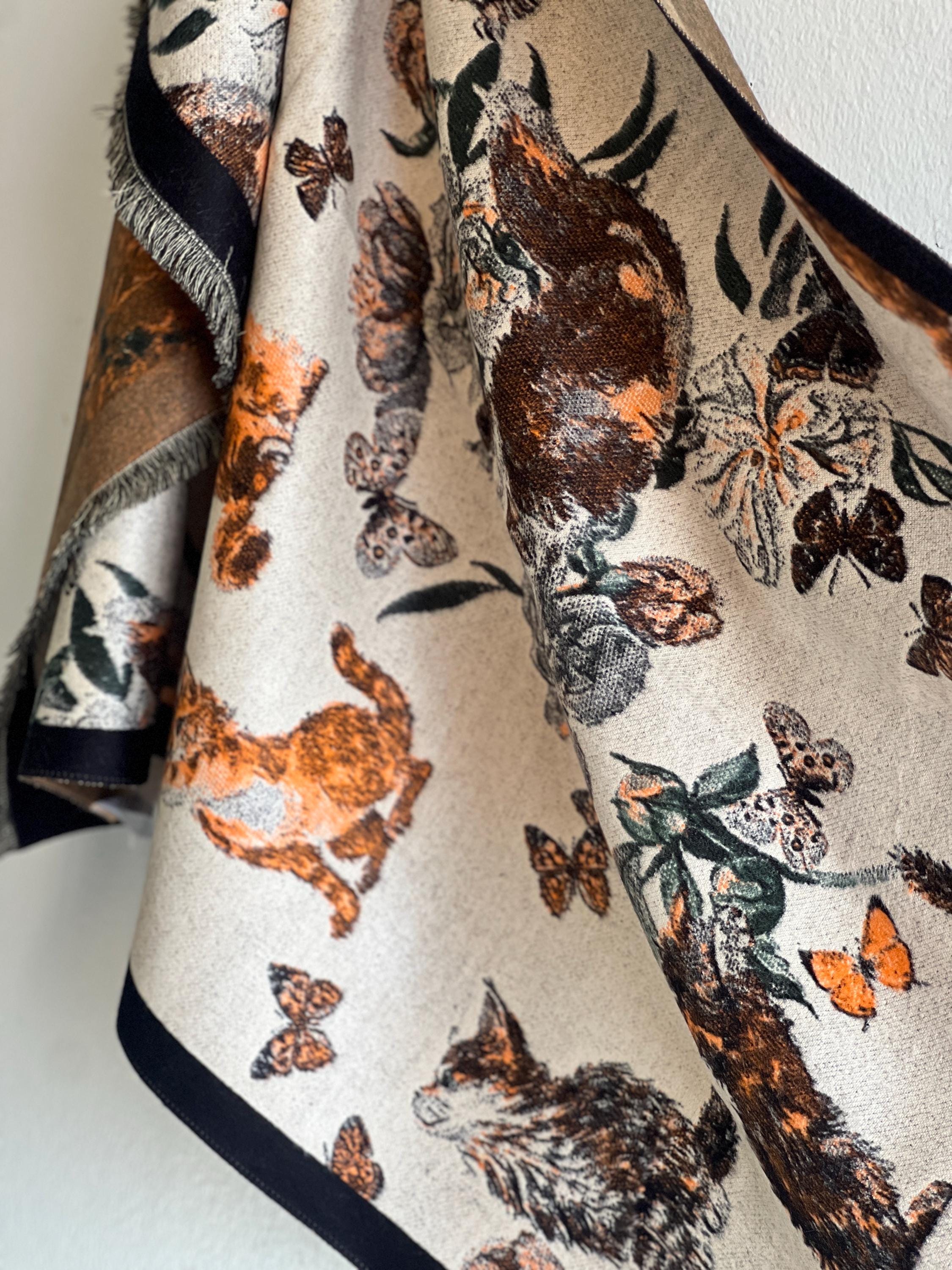 Cats & Butterflies Winter Scarf: Cozy Thick Wrap Shawl