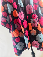 Embroidered Floral Ruana Wrap: Oversized Boho Cape, Wool-Like Shawl