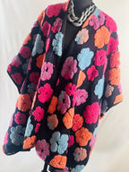 Embroidered Floral Ruana Wrap: Oversized Boho Cape, Wool-Like Shawl
