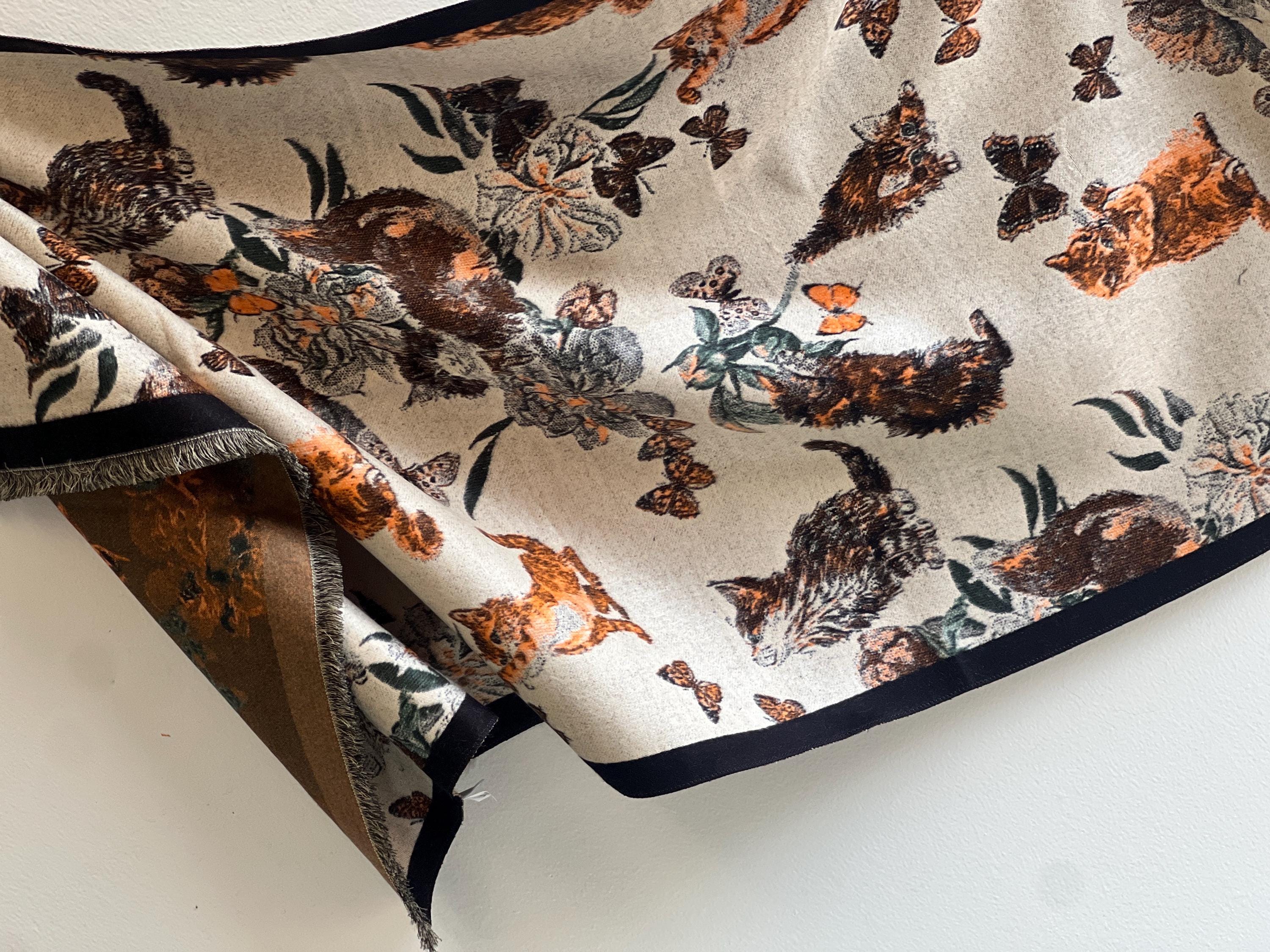 Cats & Butterflies Winter Scarf: Cozy Thick Wrap Shawl