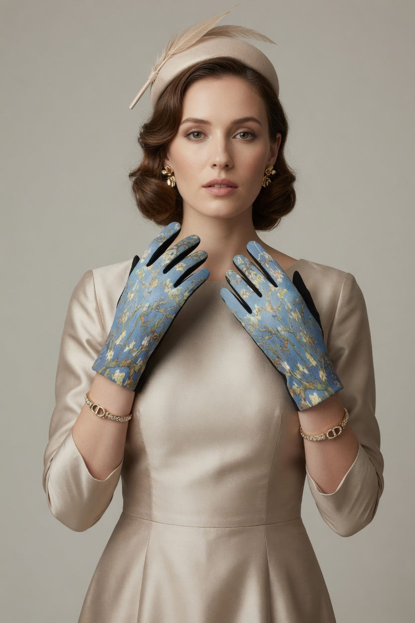 Almond Blossom Art Gloves – Soft Floral Touchscreen Winter Gloves