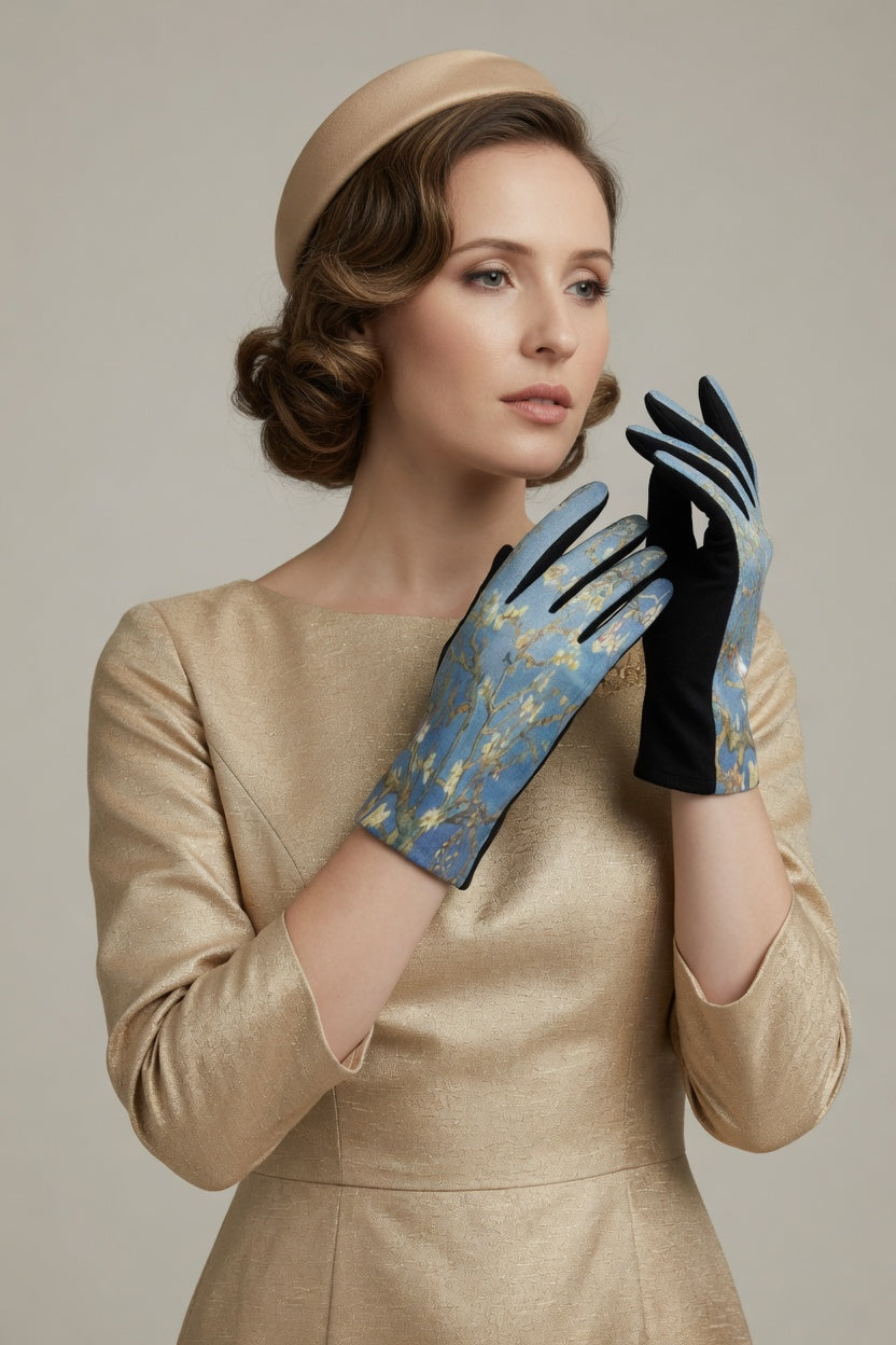 Almond Blossom Art Gloves – Soft Floral Touchscreen Winter Gloves
