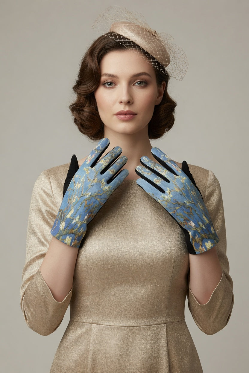 Almond Blossom Art Gloves – Soft Floral Touchscreen Winter Gloves