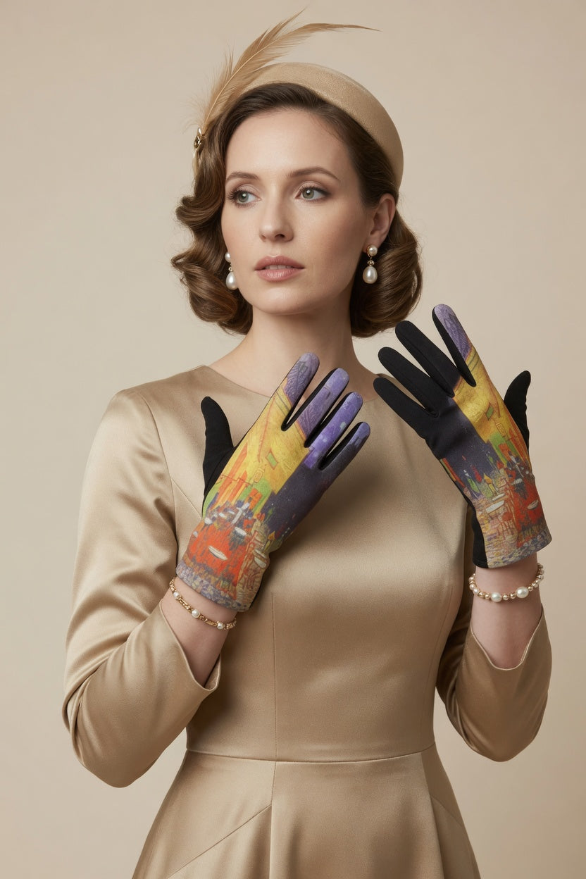 Cafe Terrace Night Art Gloves – Romantic Evening Touchscreen Gloves