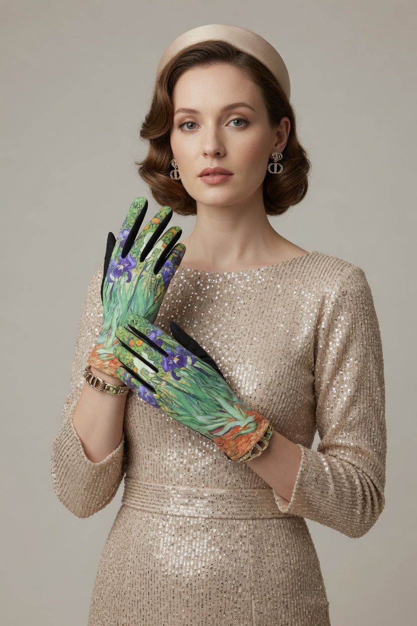 Irises Garden Art Gloves – Elegant Floral Touchscreen Gloves